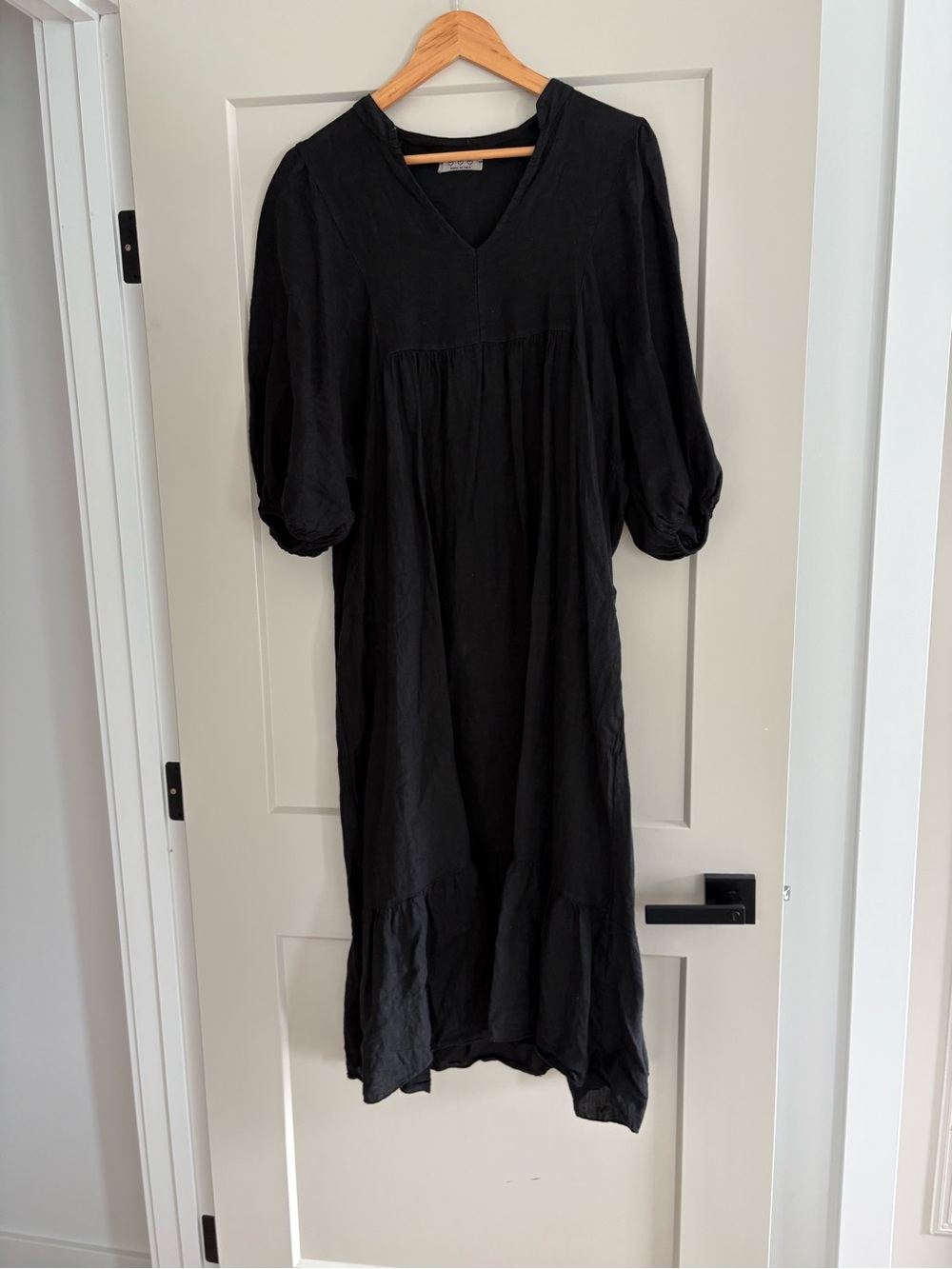 Black linen Midi Dress - Women